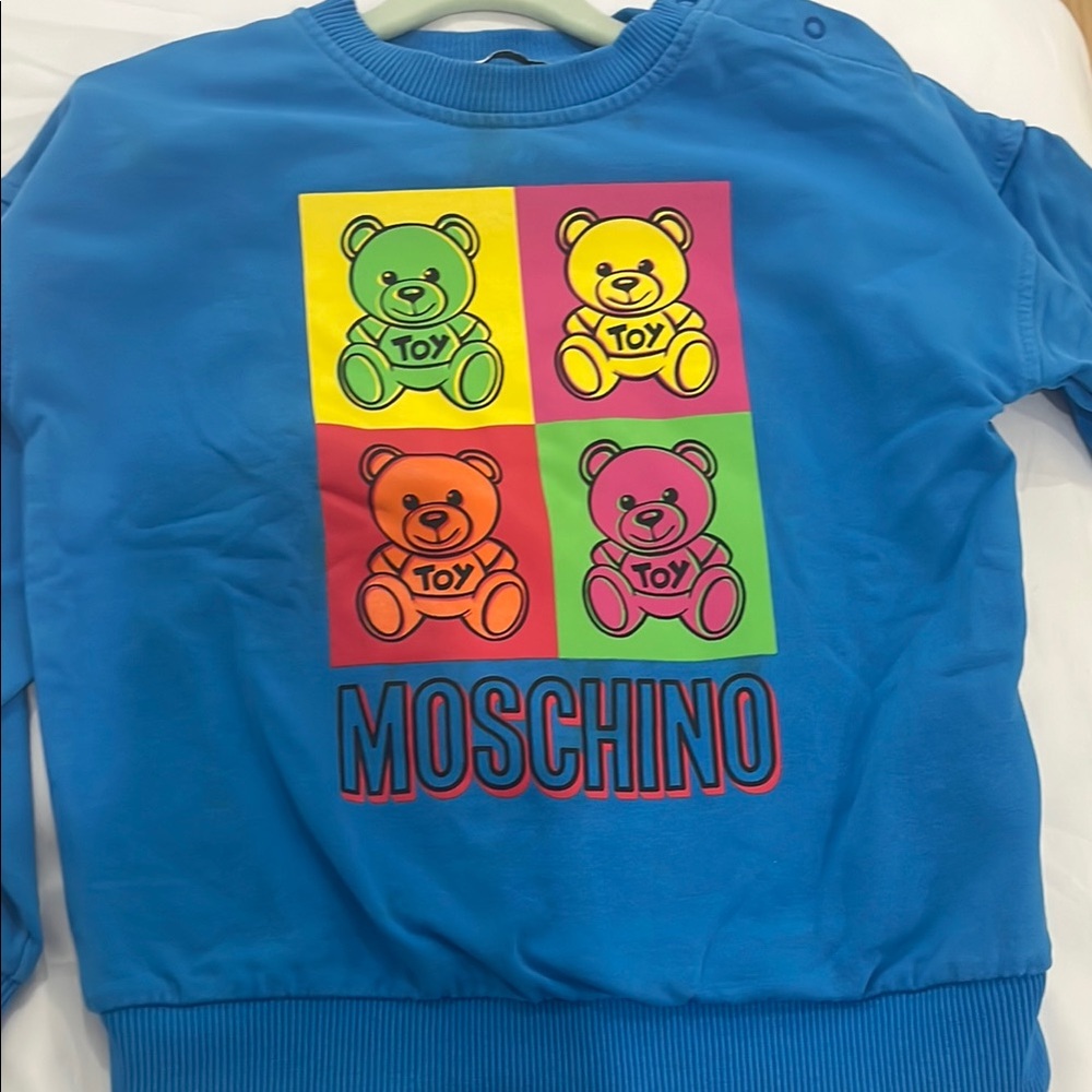 Moschino Blue Sweatshirt with Colorful Bear Print
